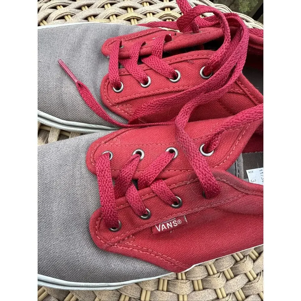 Vans Red and Gray Lace Up Sneakers Youth 5.5 Kids EU 37 UK 4.5 Shoes Kicks